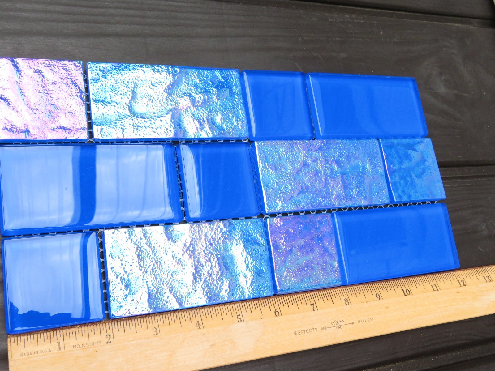 Tiles Iridescent Glass Weatherproof Sheet of 12″ x 6″ Wavy & Smooth Unused Blue
