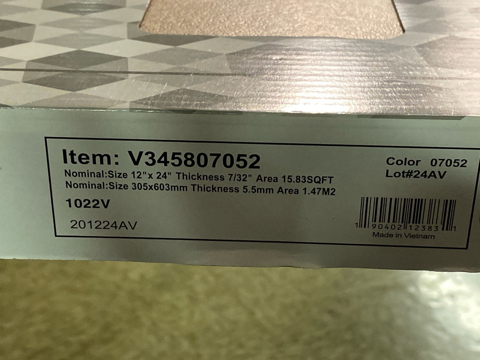 Shaw 1022V-07052 Paragon Tile Plus 12″x24″ Vinyl Flooring – Carton – Clay