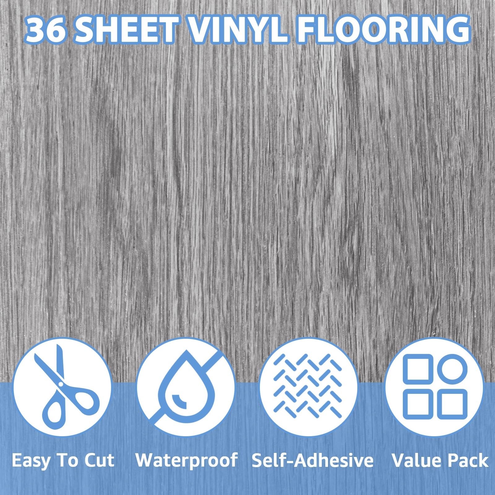 Thicken 36 Sheet Vinyl Flooring 12×12 Peel and Stick Floor Tile Waterproof Cl…