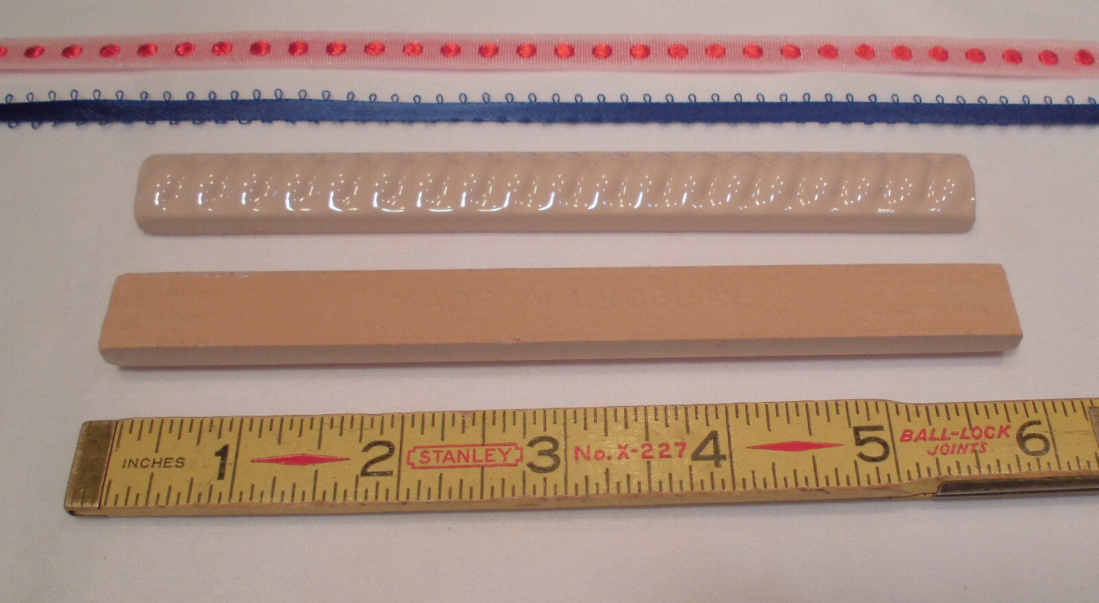 10 pcs. Misty Rose: Vintage Ceramic Liner-Pencil-Sizzle Tiles: 5/8″ X 6″ Rope