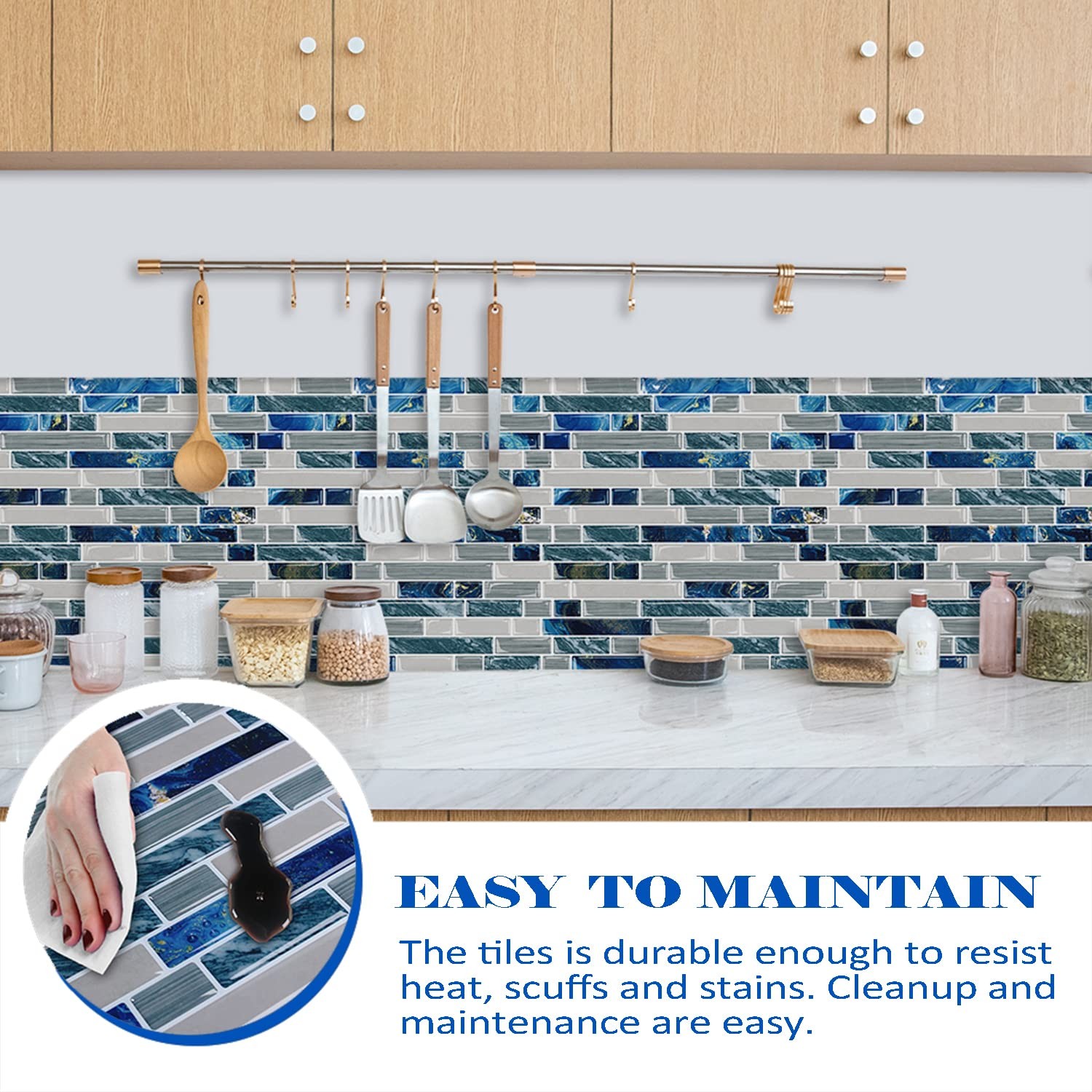 Azulejos Adhesivos Color Azul Para Cocina Y Bano Pack De 10 Calidad Pro