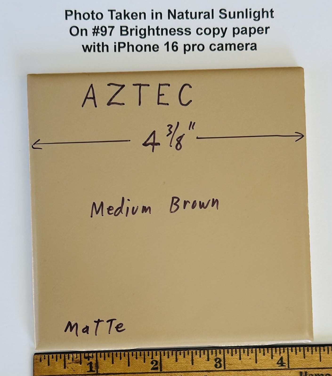 1 pc. AZTEC Medium Brown: 4-3/8″ Matte Ceramic Tile, New Old Stock