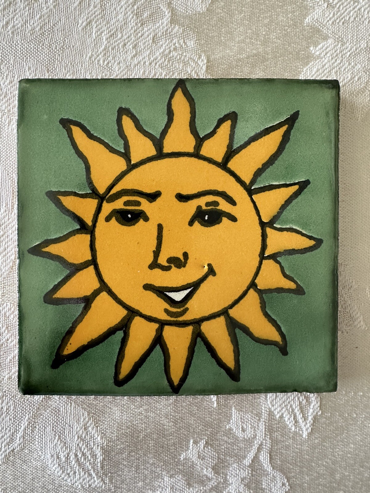 Mexican Red Clay Tile Folk Art Sun Handmade Talavera Backsplash Hand painted 4″