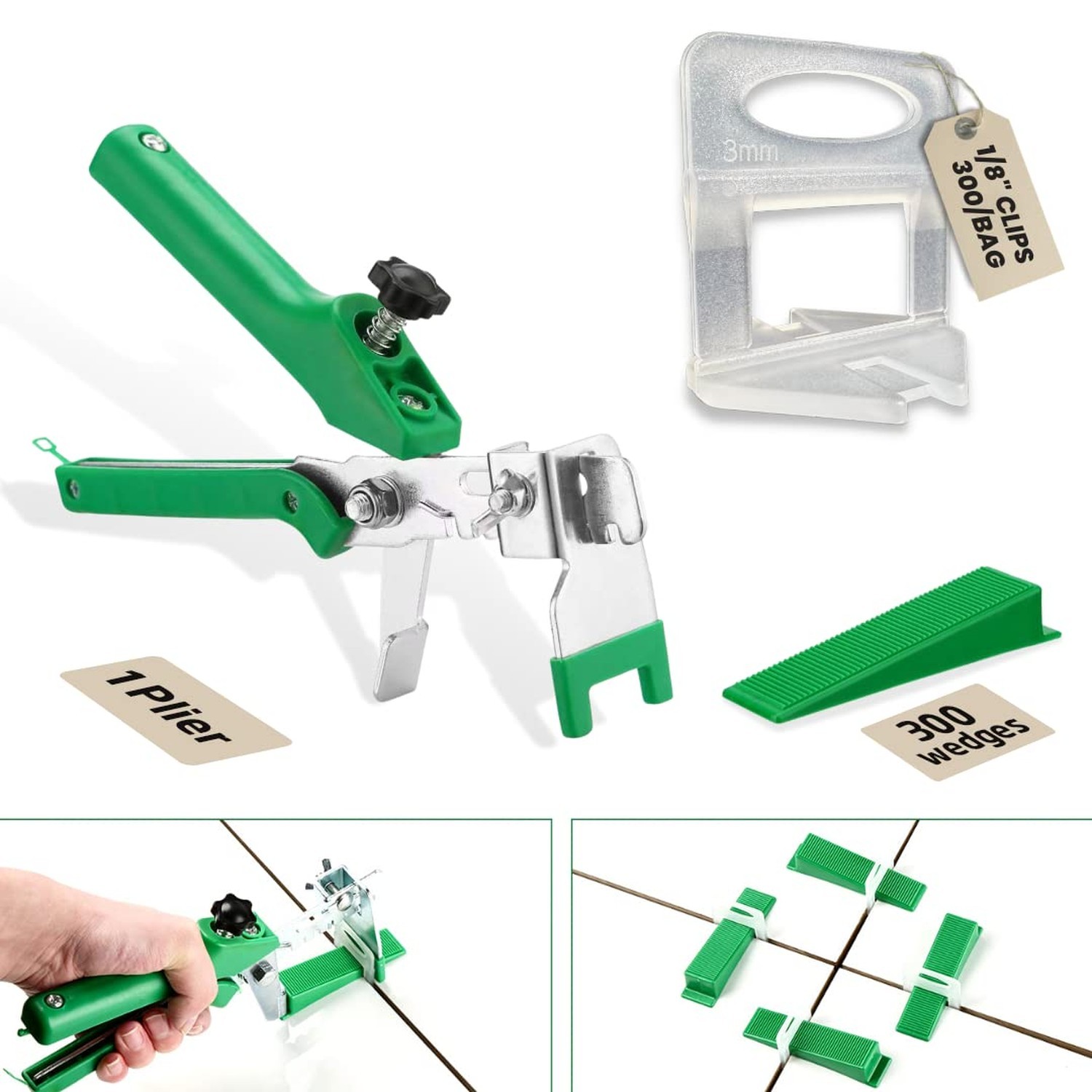 Tile Leveling System with 1 Plier, 300 Wedges, 300 1/8″ Clips – Tile Spacer L…
