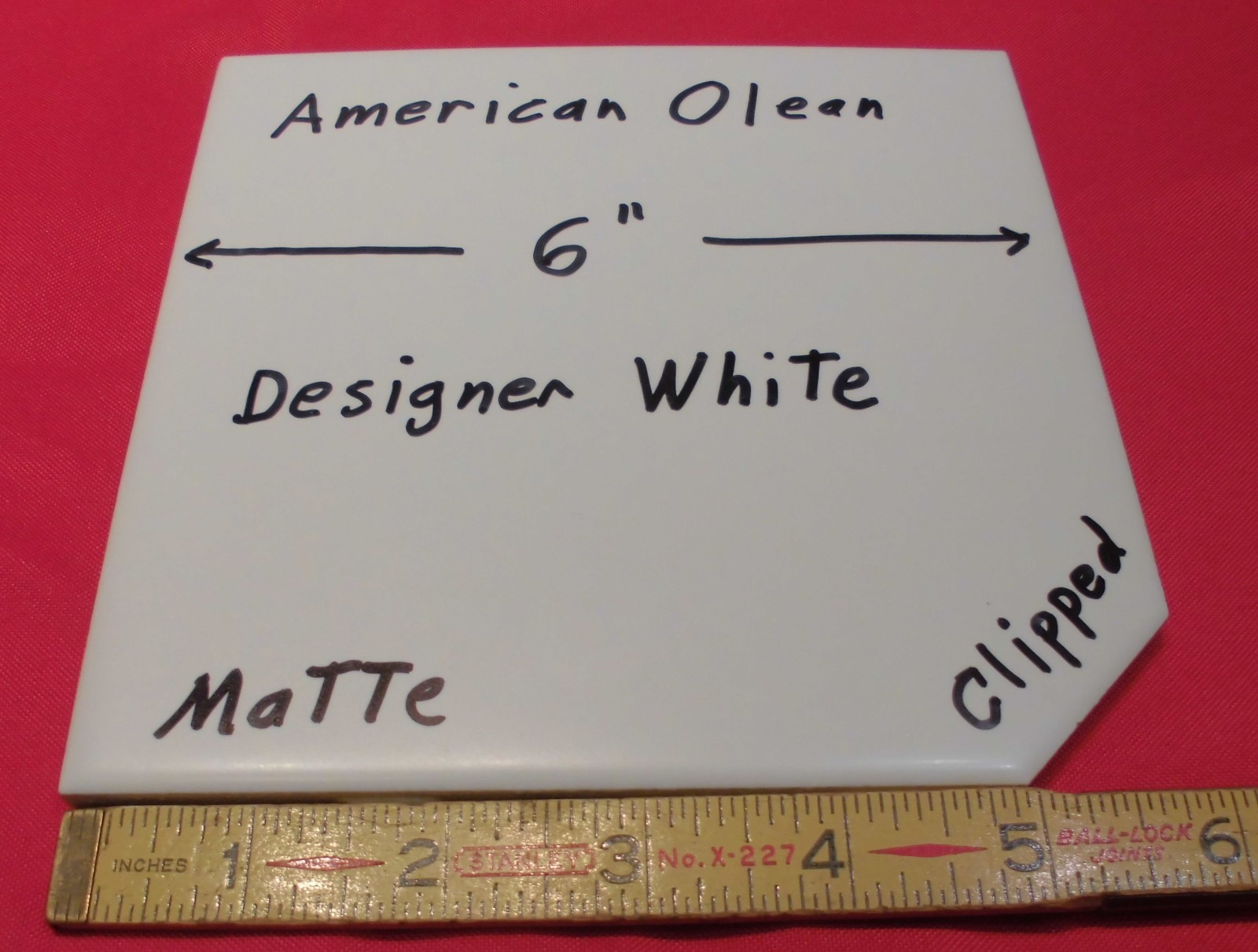 *Designer White* Matte Ceramic Floor Tile, Clipped by American Olean 6″ *NOS*