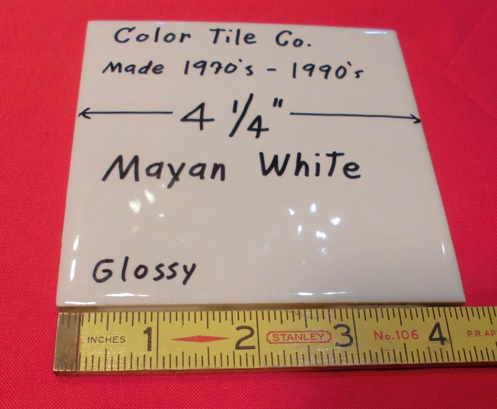 1 pc. Mayan White; Glossy Ceramic Tile; Color Tile Co. 4-1/4″ Tiny Bumpy, Dimple