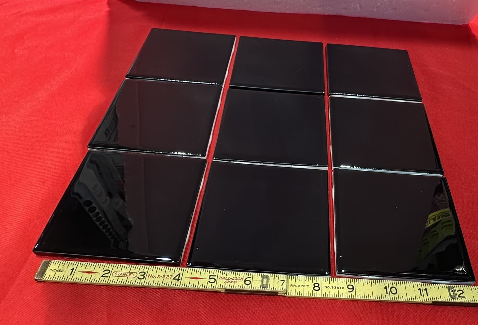 9 pcs. *Glossy Black* 4-1/4″ Ceramic Tiles by American Olean, New Stock, Mirror