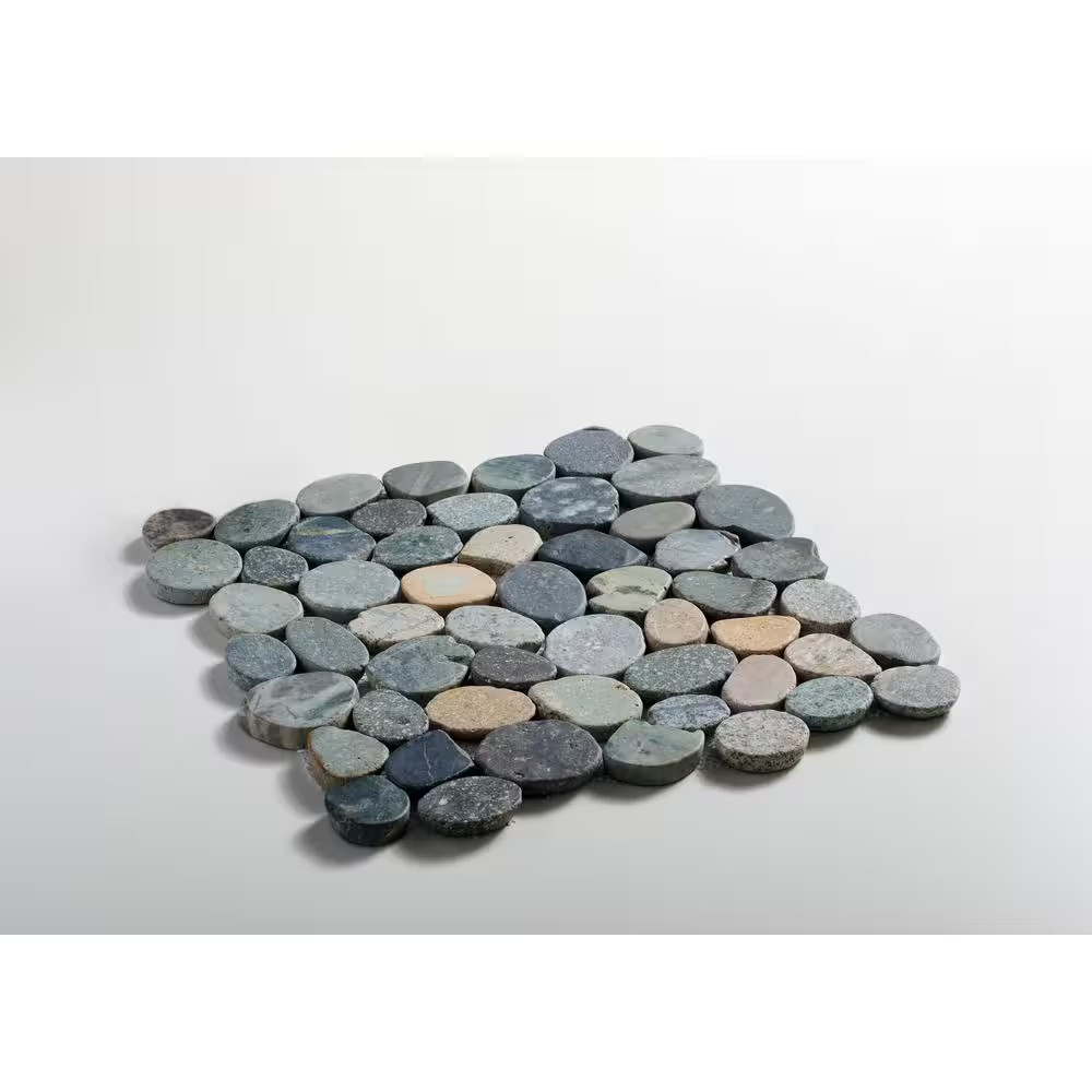 Sliced Pebble Tile River Grey 11-1/4 In. X 11-1/4 In. X 9.5 Mm Mesh-Mounted Mosa