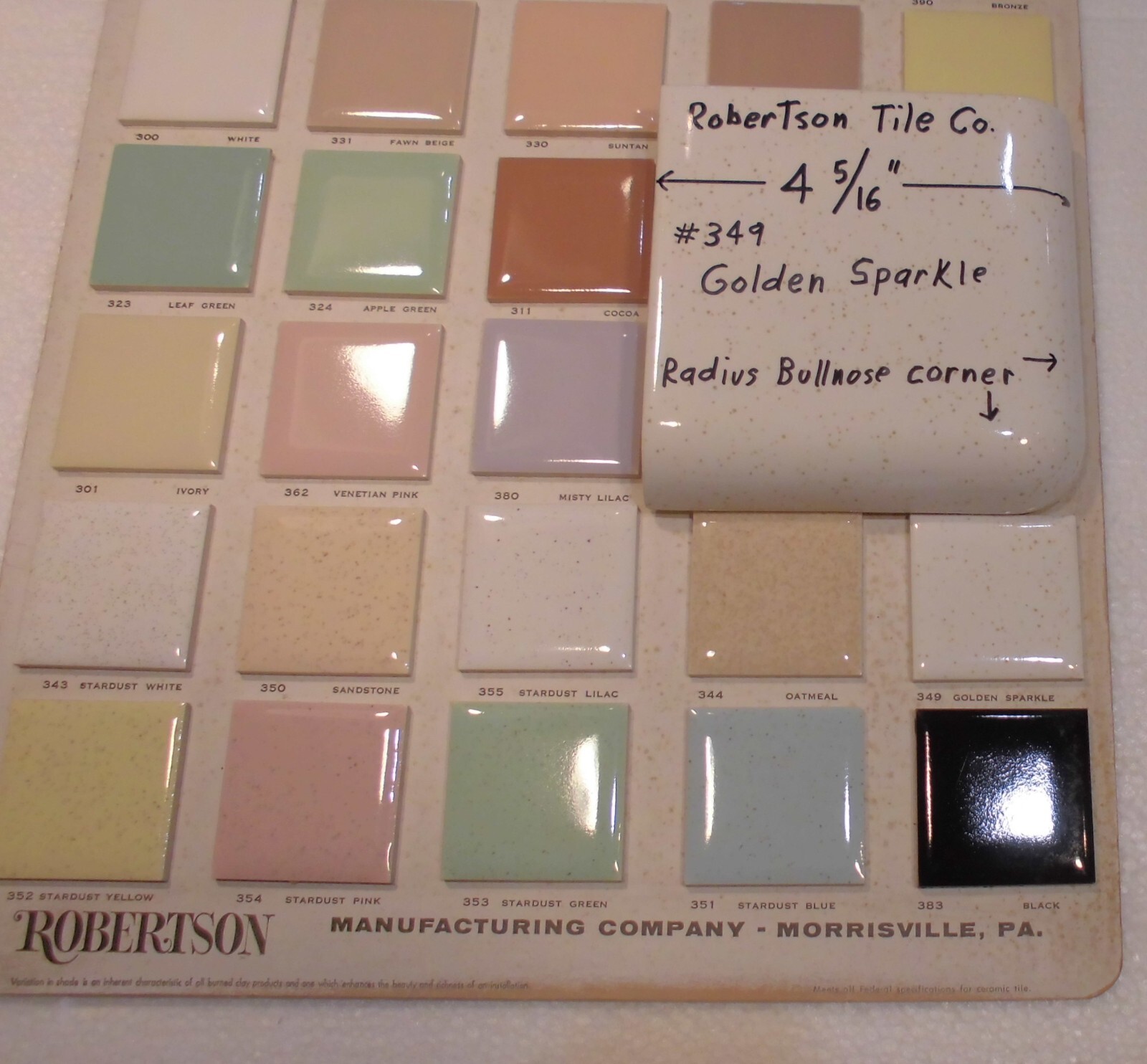1 pc. Corner Bullnose; Golden sparkle: Glossy Ceramic Tile by Robertson 4-5/16″