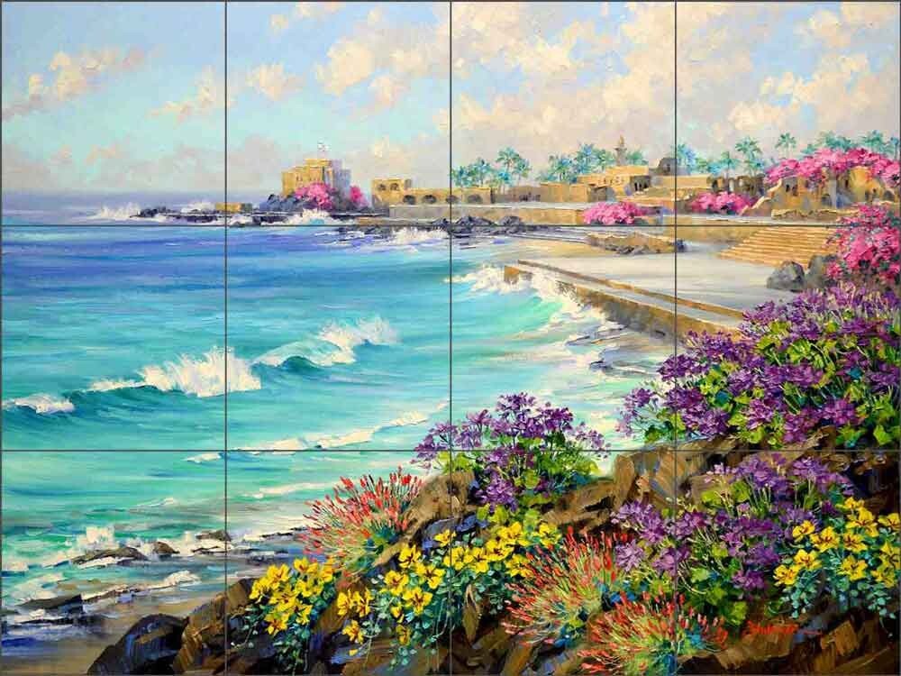 Coastal Tile Backsplash Mikki Senkarik Mediterranean Art Ceramic Mural MSA300