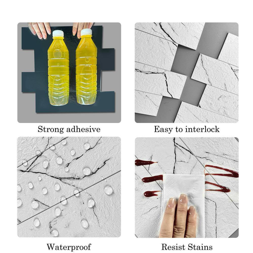White Marbled Stone 10.83 In. X 11.81 In. SPC Peel and Stick Backsplash Tile (0.