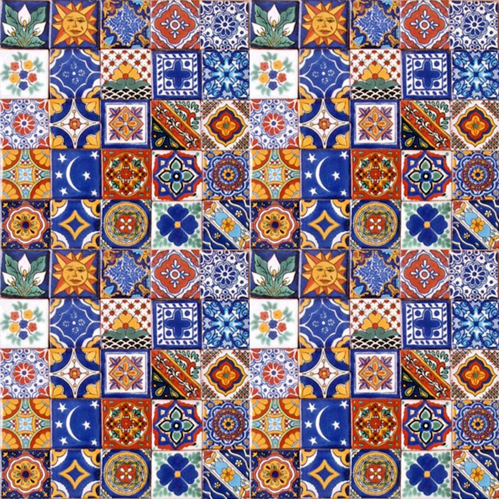004) SET with 100 Mexican 2×2 Ceramic Tiles Handmade Handpainted Clay Tile