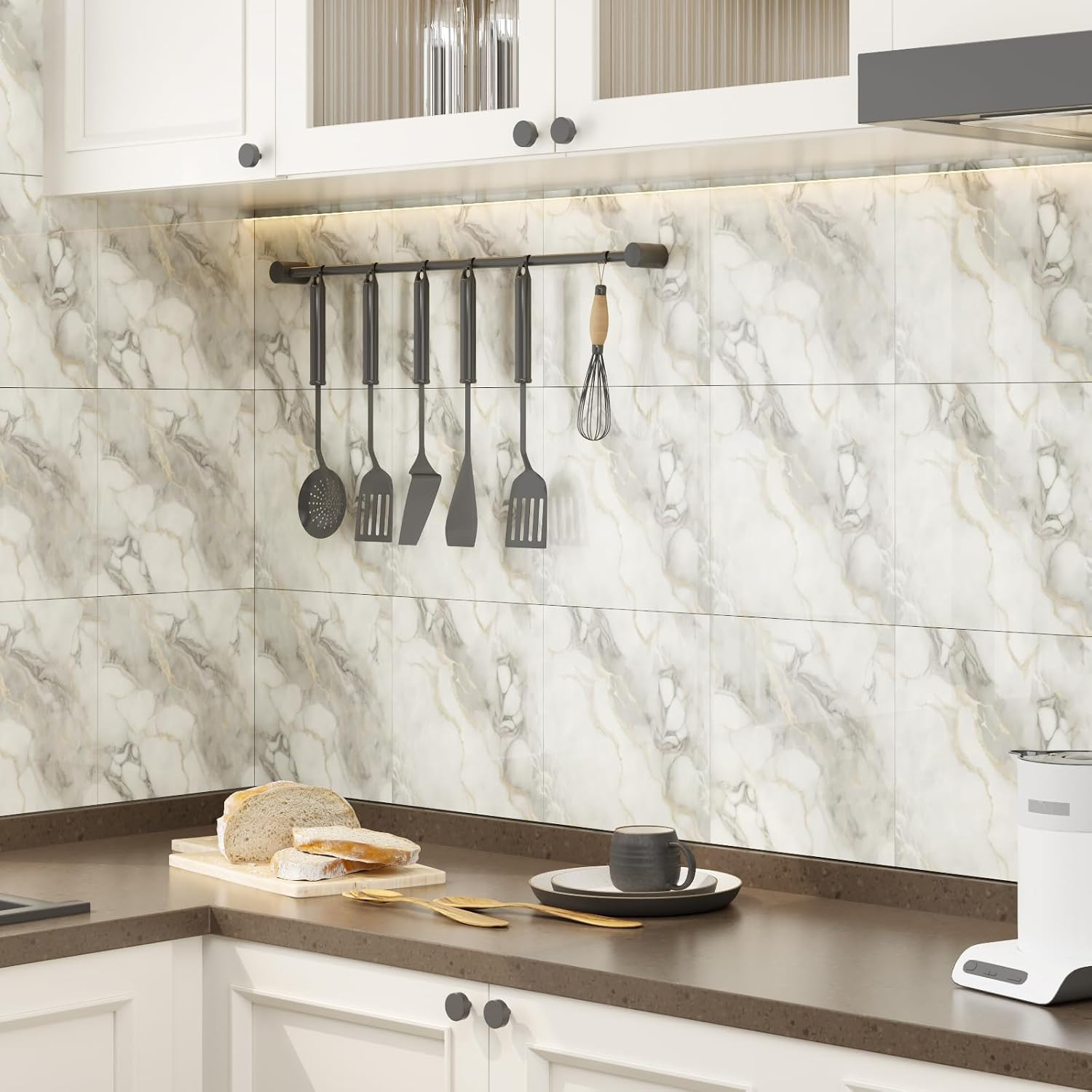 10Pcs Marble Peel and Stick Backsplash Waterproof Shower Wall Panels, PVC Foam W