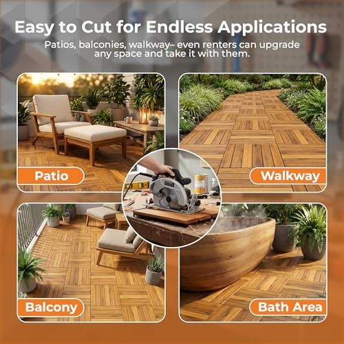 Interlocking Deck Tiles Snap Together Wood Flooring – 12 X 12 Acacia Hardwood Ou