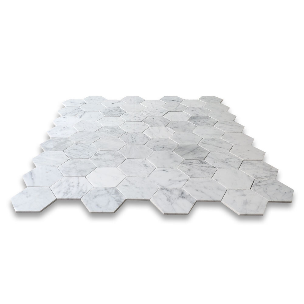 C35XP 5″ Hexagon Carrara White Venato Carrera Marble Mosaic Tile Polished