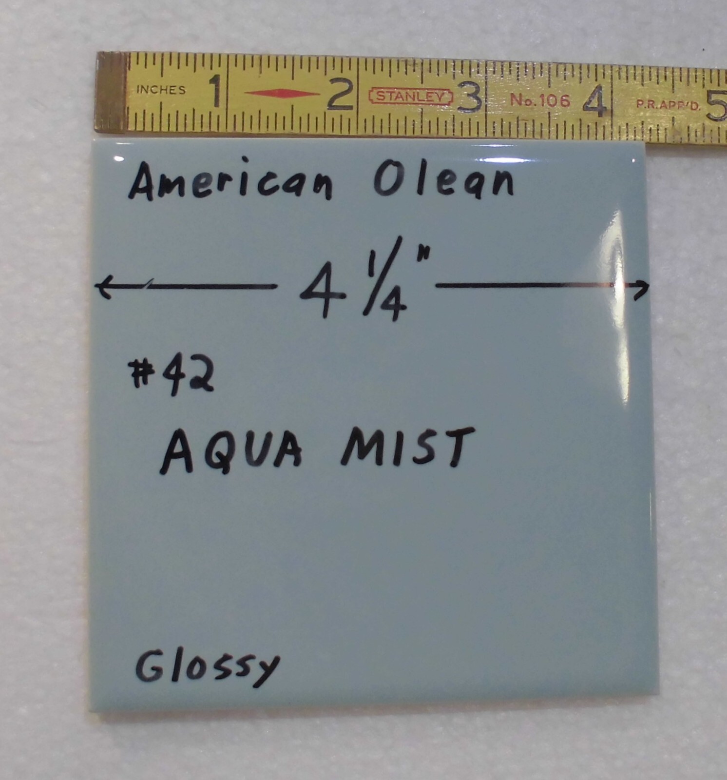 1 pc. Glossy Ceramic Tile *Aqua Mist #42* American Olean 4-1/4″ Blue-Green NOS