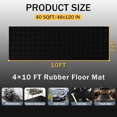 Garage Floor Mat, 2mm Thickened Ribbed PVC 4×10 FT Black(4-Tier Diamond)