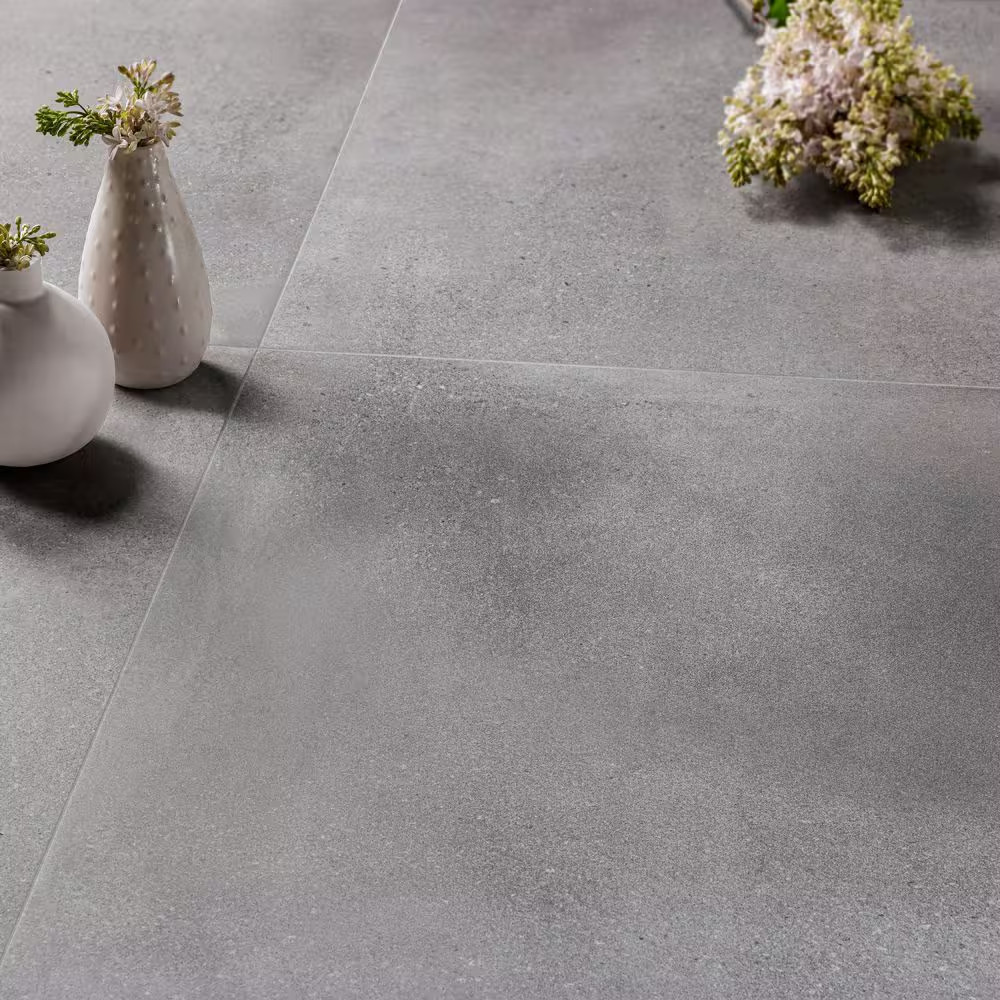 Italian Melange Nordic Gray 24 In. X 24 In. Matte Stone Look Porcelain Floor and