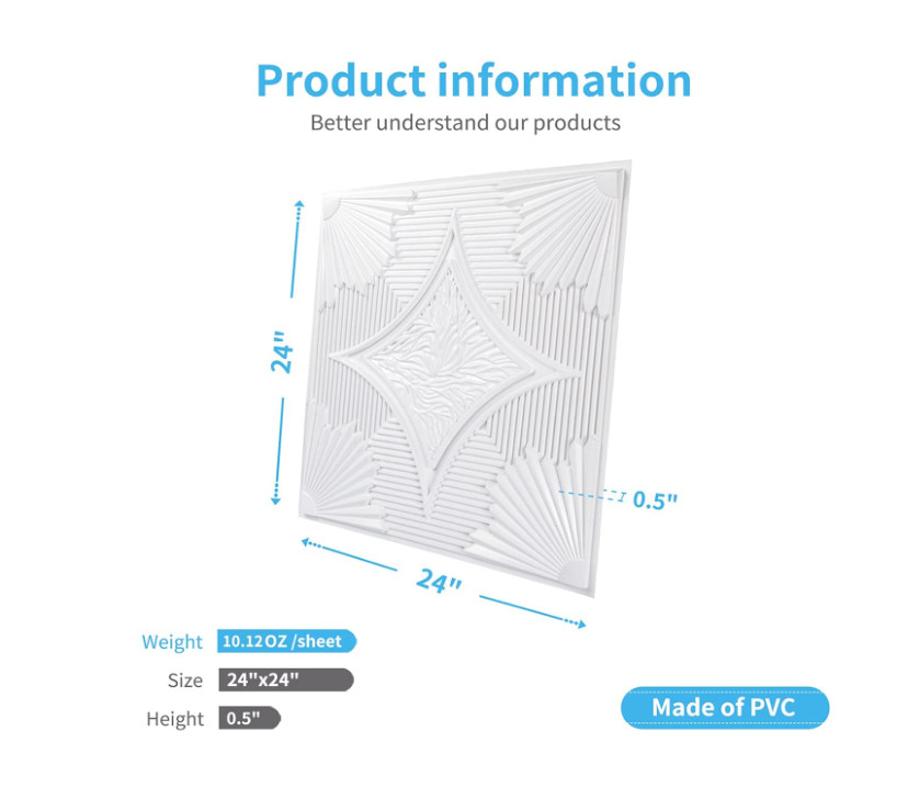 Art3d 24×24 Ceiling Tiles 12 Pack 3D White PVC Glue Up Wall Panels 2×2