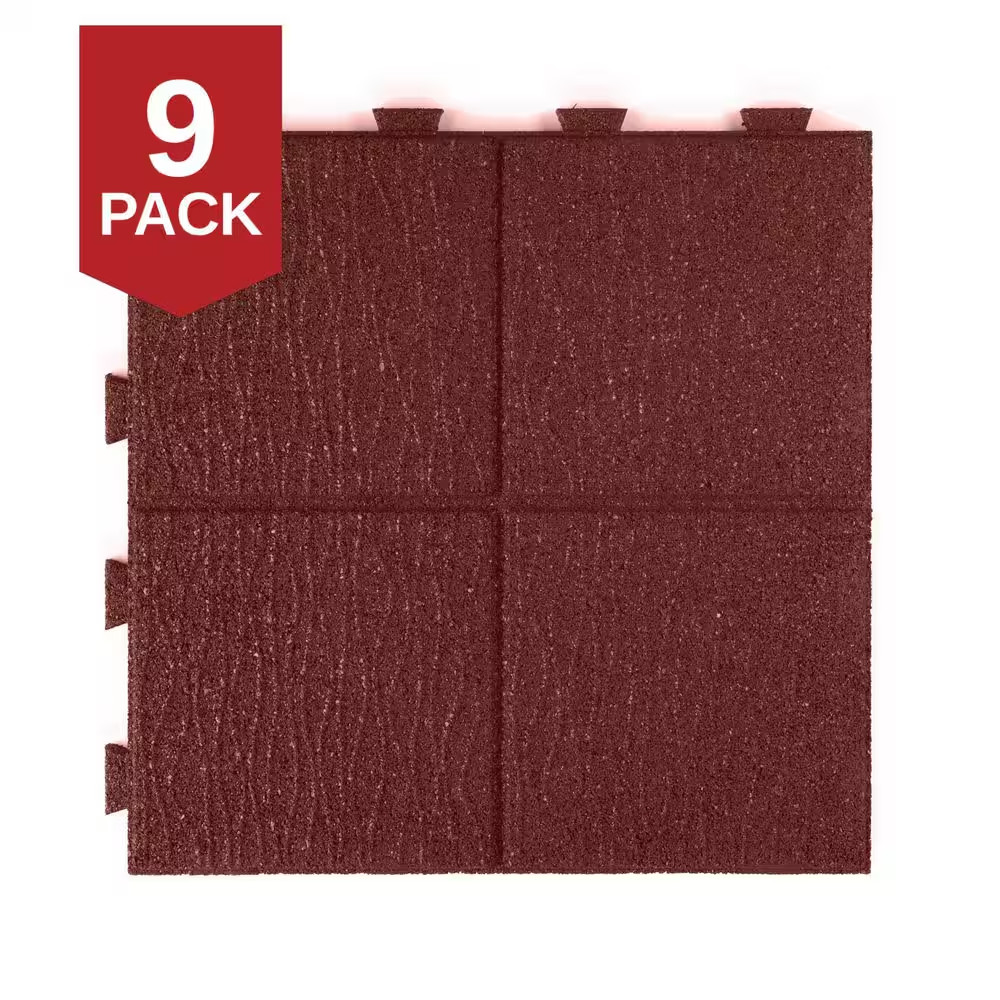 16 In. X 16 In. X 5/8 In. Red Cobblestone Smartloc Rubber Paver (9-Pack)