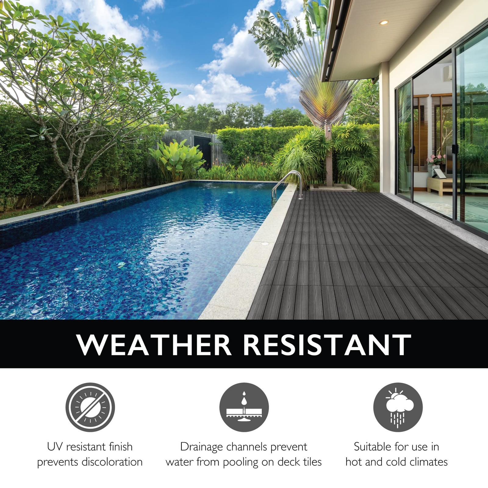 Straight Edge Trim for Square Deck Tiles, Covers 6 Square Feet, Ebony, 4-Pack