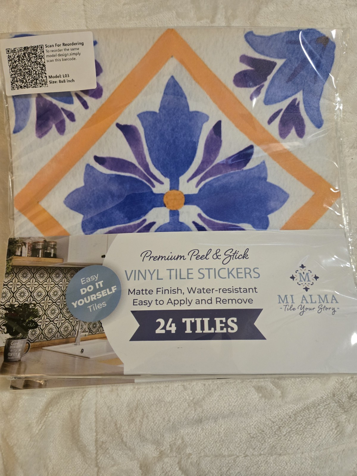 Lot Of 2 Mi Alma Peel and Stick Backsplash Tiles Vinyl 8″ x 8″ Model L03 24pk Ea