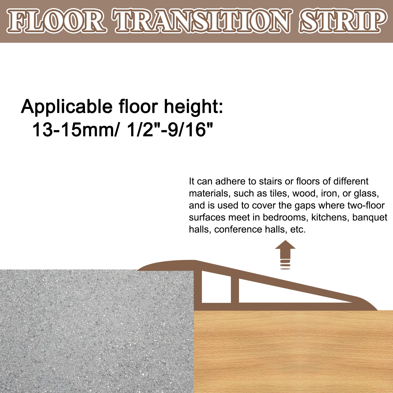6.56Ft x 2.8″ x 0.71″ Floor Transition Strip, Dark Brown Wood Grain