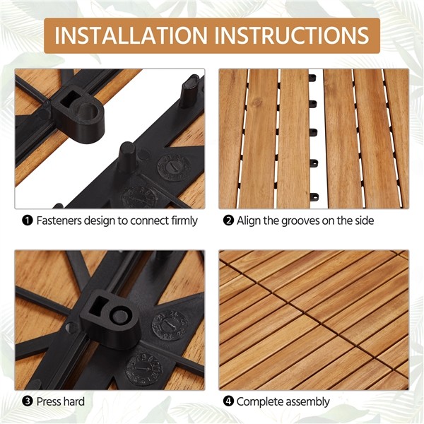 Pack of 10 Waterproof Acacia Wood Interlocking Flooring Tiles for Garden, Used