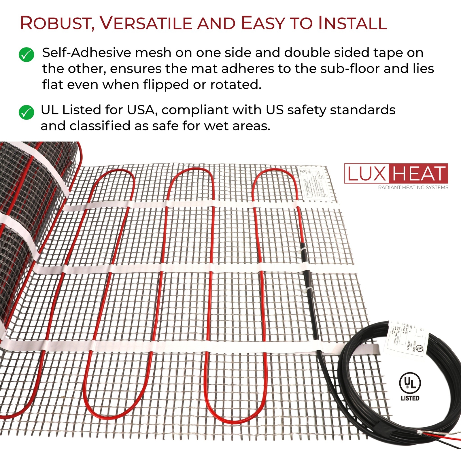 LuxHeat Mat Kit 240V (35-200sqft) Electric Radiant Floor Heating System & Sensor