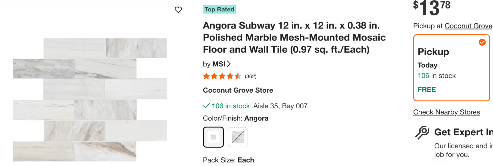 ANGORA SUBWAY TILE 1005202647 – BRAND NEW UNOPENED – 11.81 X 11.81 IN