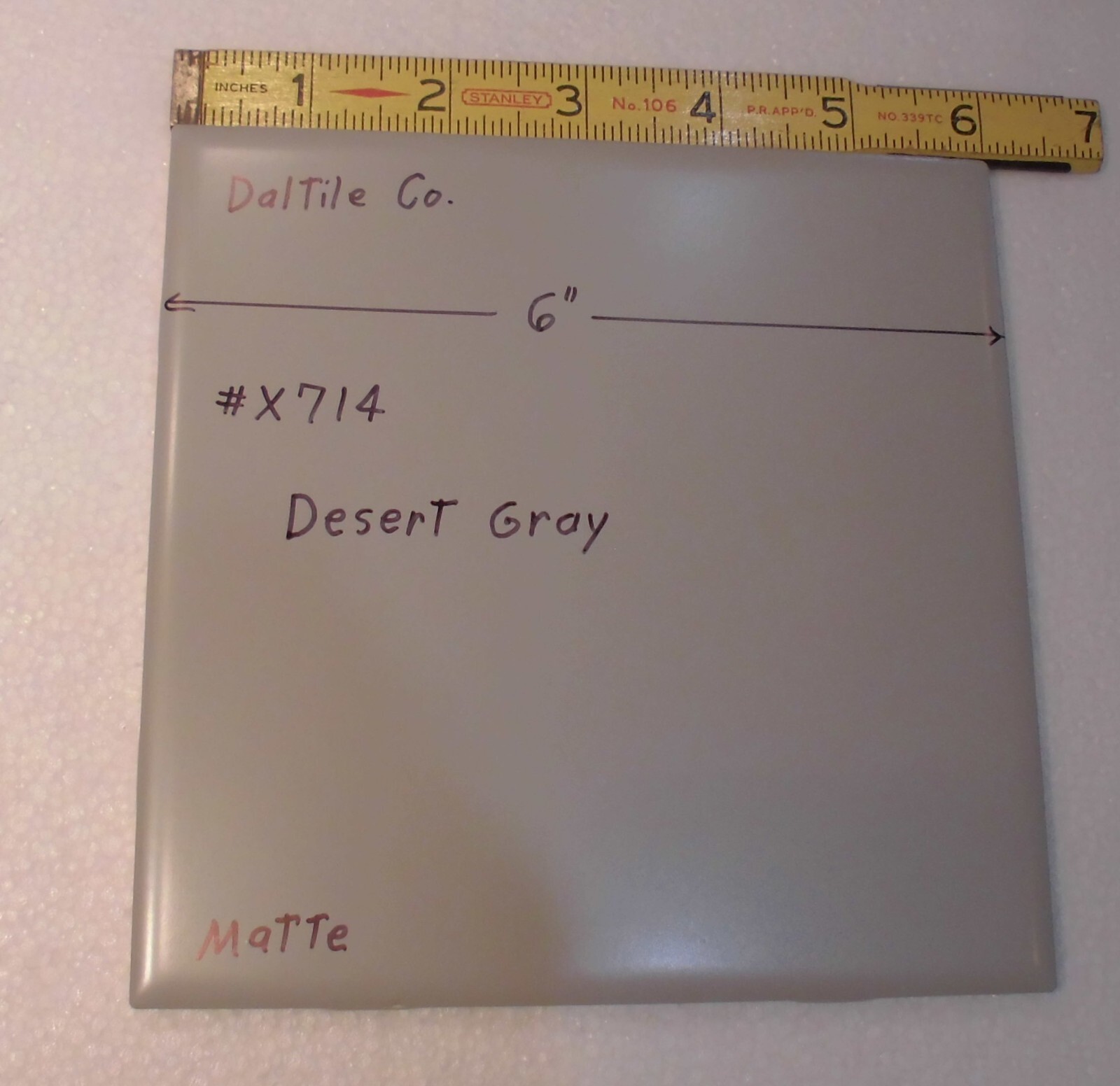 1 pc. Desert Gray: 6″ X 6″ Matte Ceramic Tile by Daltile Co. New Stock #X714