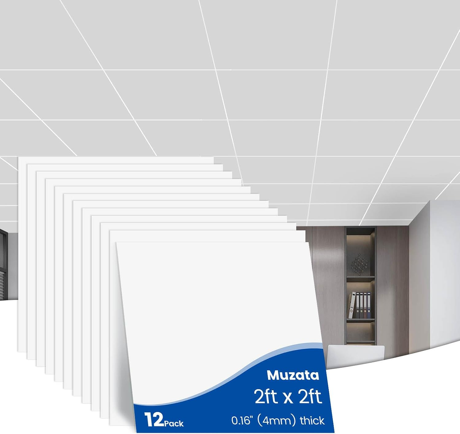 12-Pack Waterproof 2FT x 2FT Drop Ceiling Tiles – Smooth White PVC