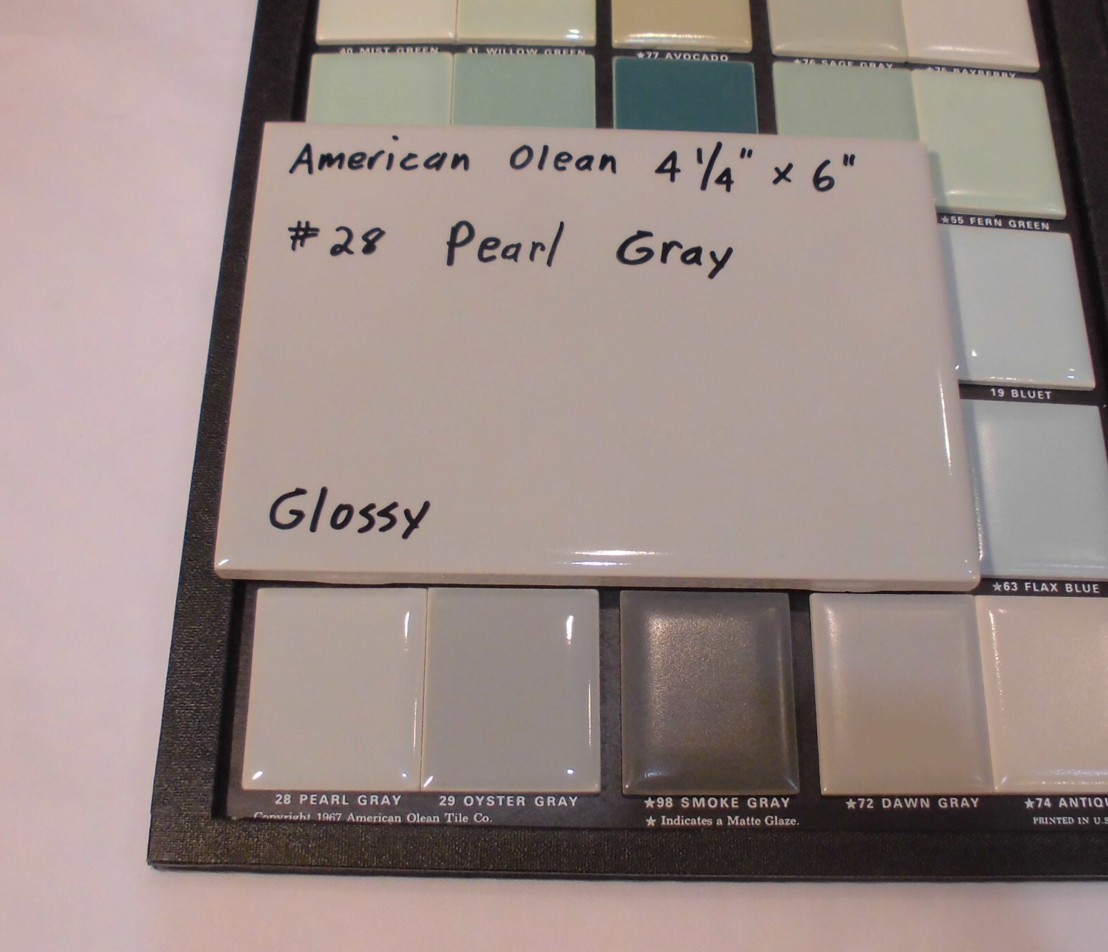 1 pc. *Pearl Gray* Glossy Ceramic Tile #28 by American Olean 4-1/4″ X 6″ NOS