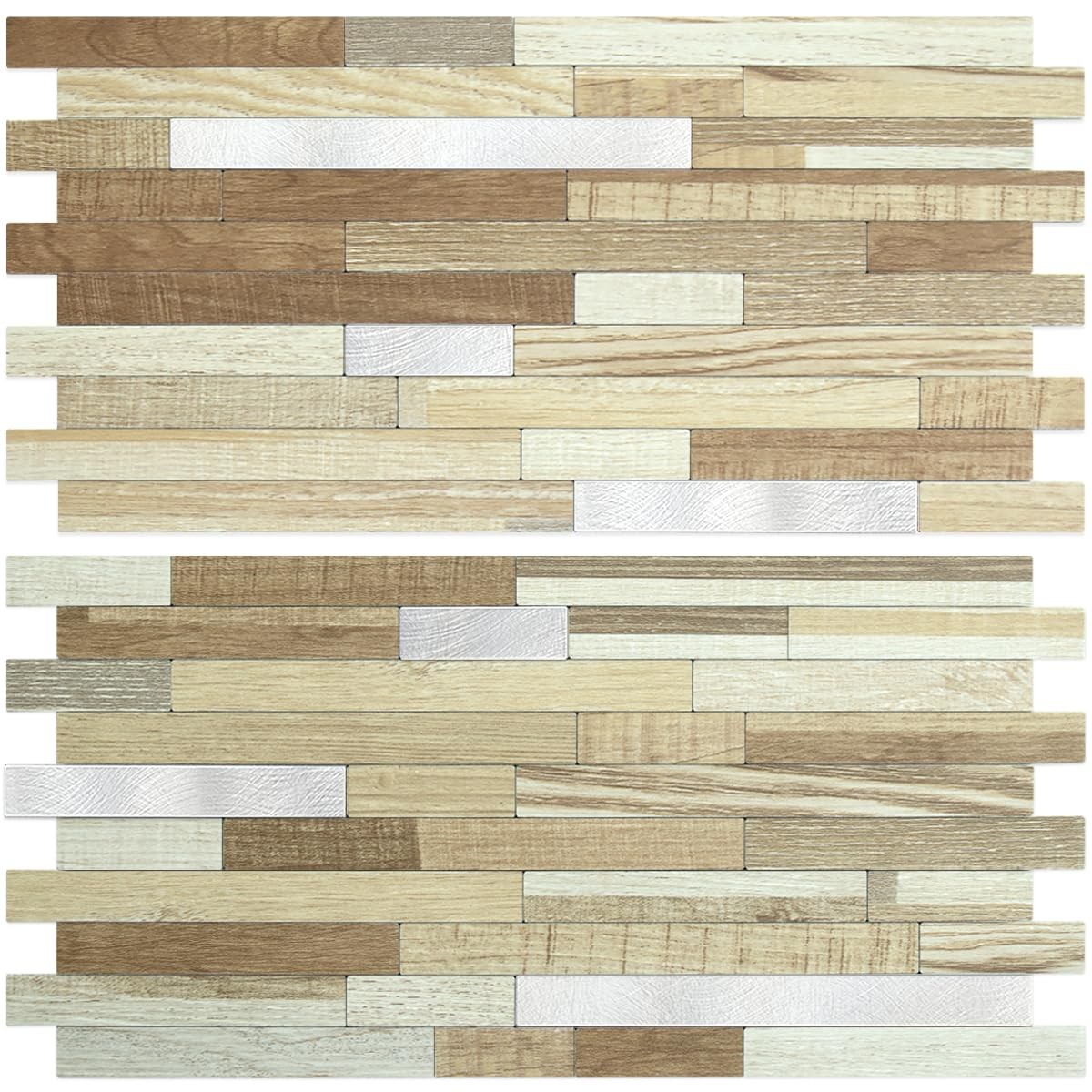 AULIGET 20 Sheets Beige & Brown Wood Peel and Stick Backsplash, PVC Mixed Met…