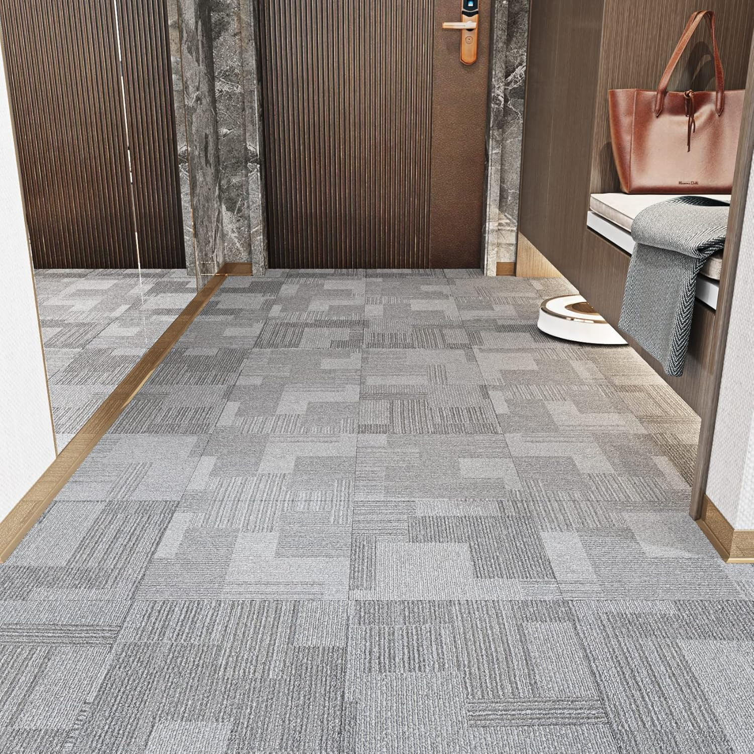 30 Pcs Carpet Tiles Peel and Stick Flooring Waterproof Grey Laminate Flooring 12