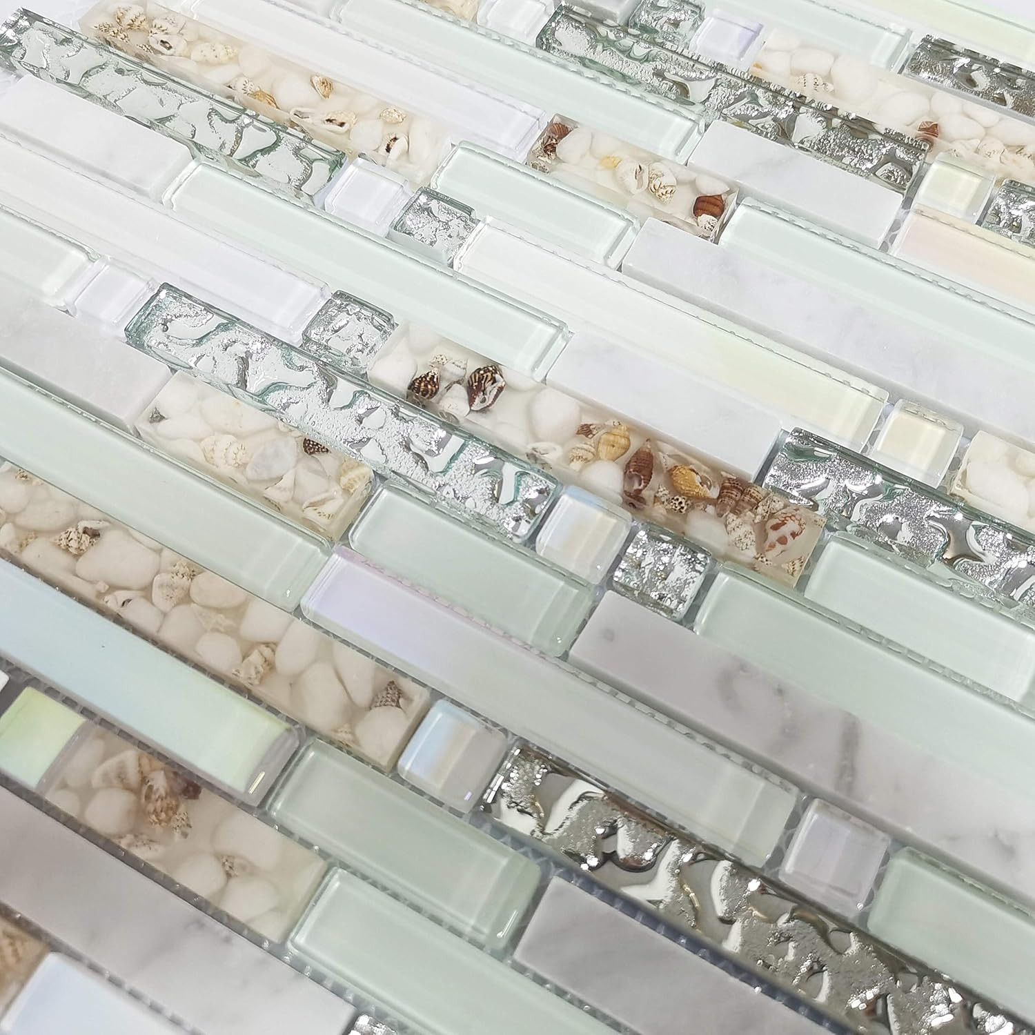 Iridescent Beach Style Mosaic Tile Set – 11 Art Deco Sheets