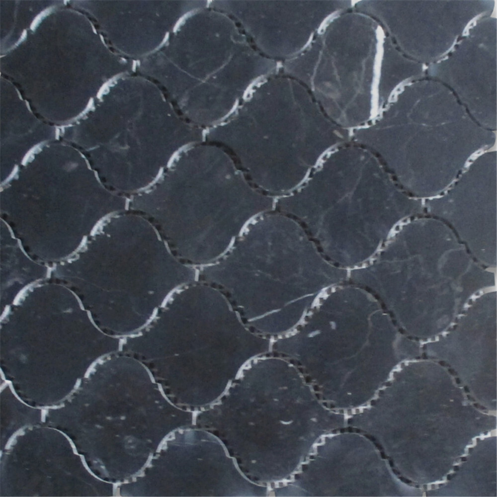 N892XP Nero Marquina Black Marble Arabesque Baroque Lantern Tile Polished