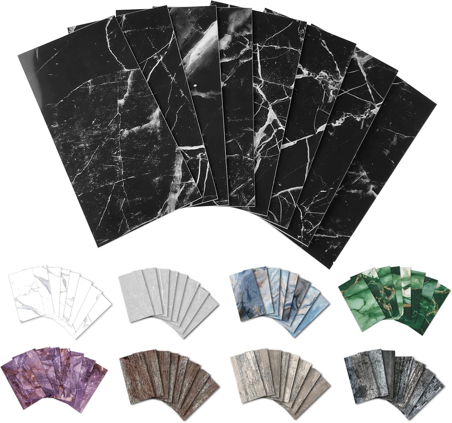 Peel and Stick Backsplash Tiles 32pcs PVC Black Marble 4×8 for Kitchen Bathroom