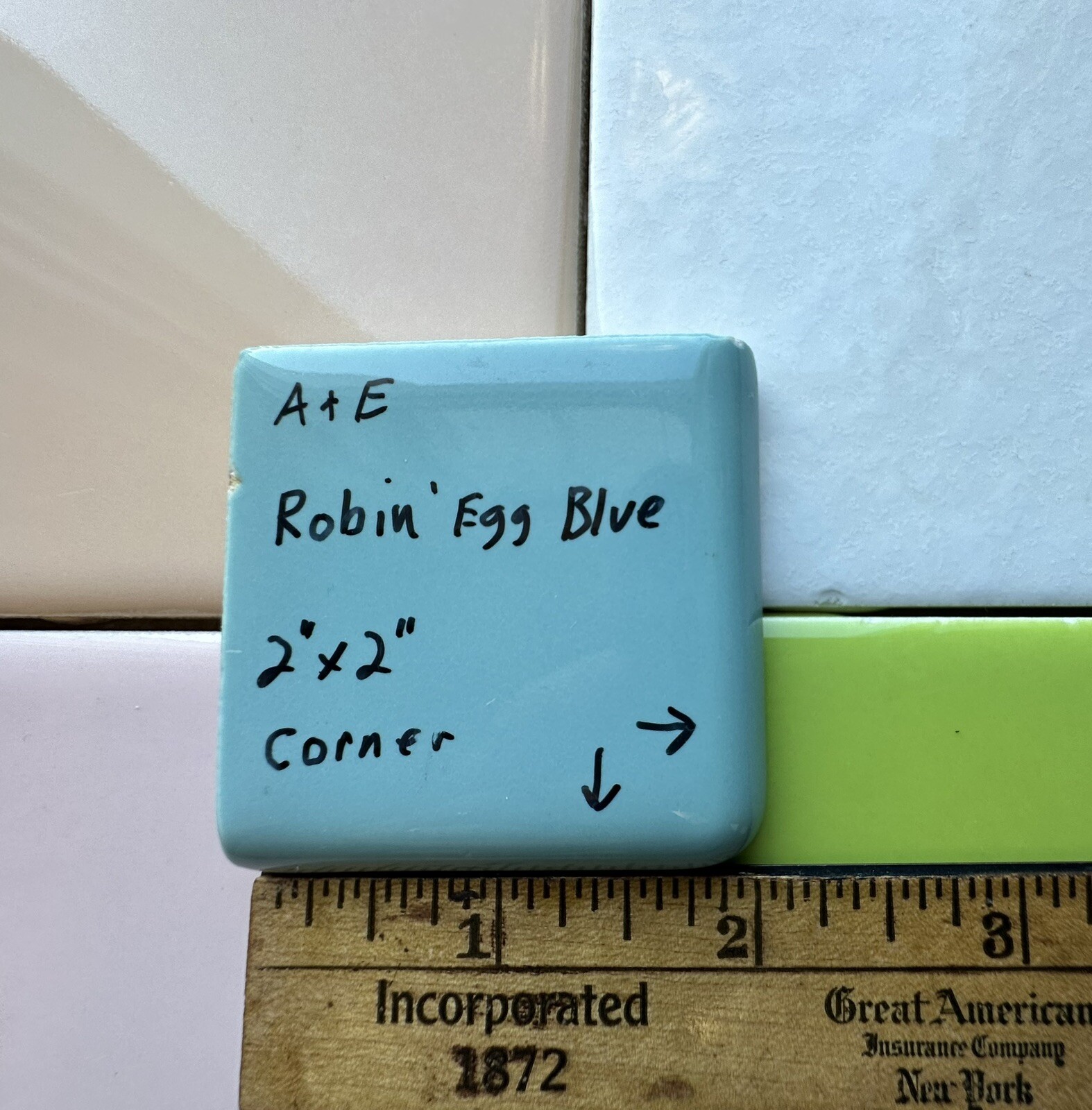 Robin’s Egg Blue: 2″ X 2″ X 5/16″ Glossy Ceramic Surface Bullnose Corner Tile