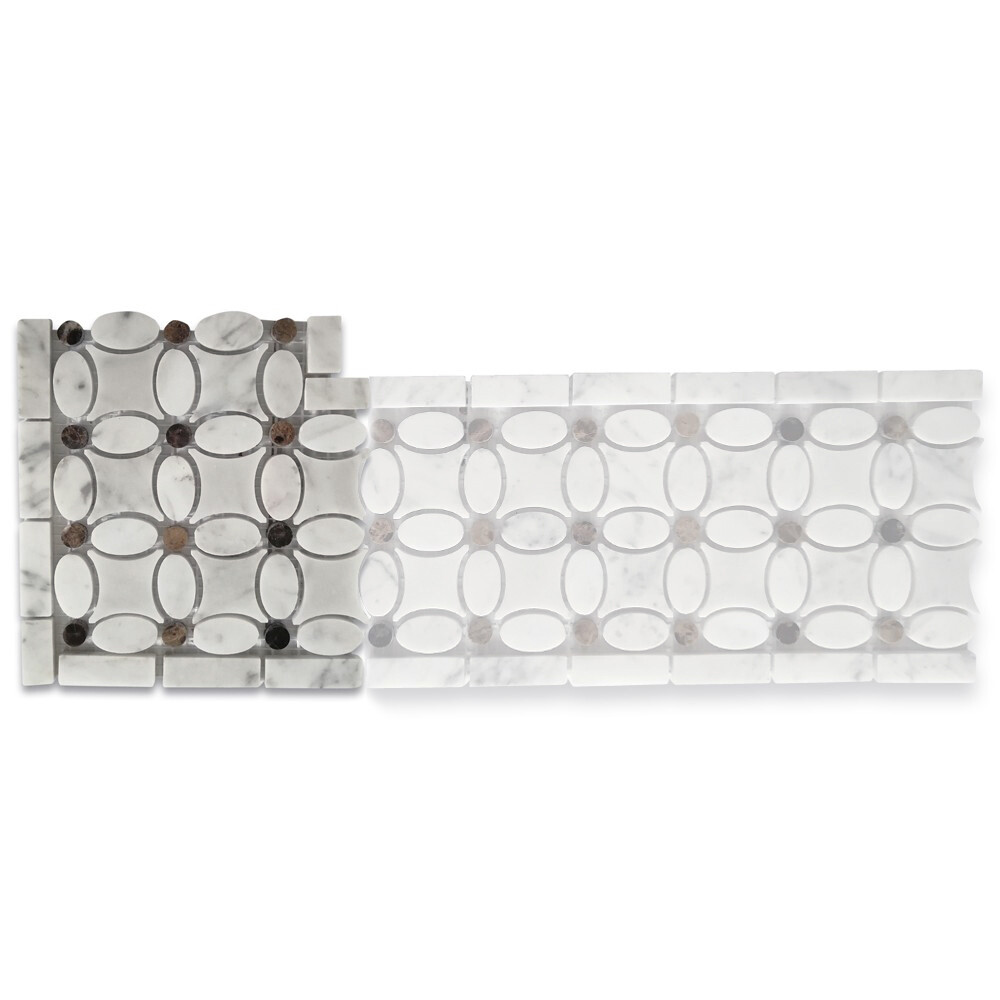 C9C4CXP White Carrara Bianco Marble Flower Mosaic Border Corner Tile Polished