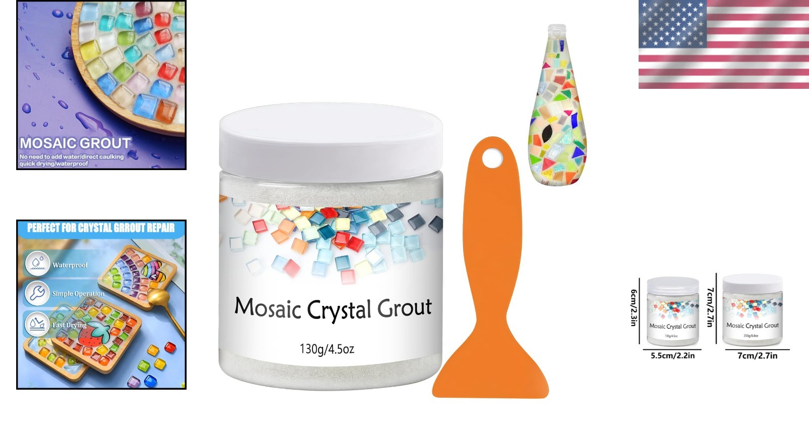 Mosaic Tile Grout Crystal Waterproof DIY Craft Art Supplies 4.5oz