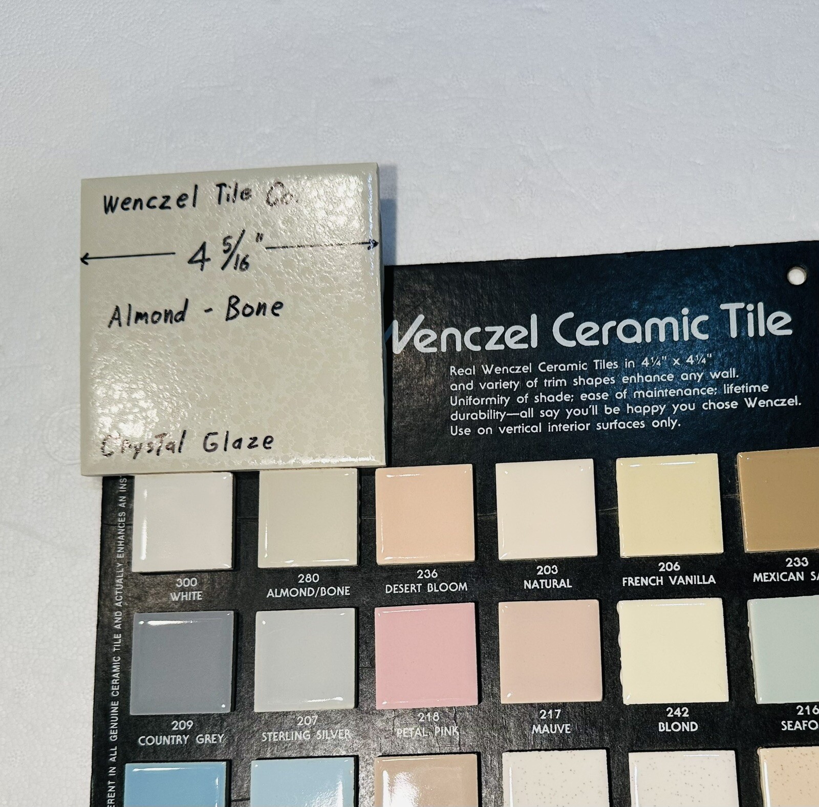 1 pc. *Almond – Bone* Crystal Glaze; Ceramic Tile by Wenczel Co. 4-5/16″ NOS