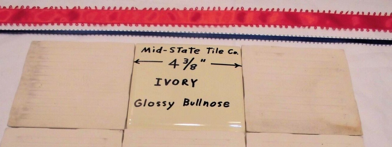 1 pc. Glossy Ceramic Bullnose Tiles *Ivory* 4-3/8″ by Mid-State Tile Co. New