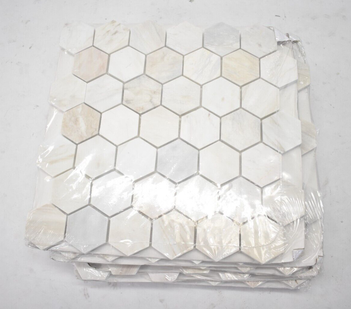 Lot of 8 Sheets Angora 2″ Hexagon Honed Mosaic Marble Floor Wall Tiles