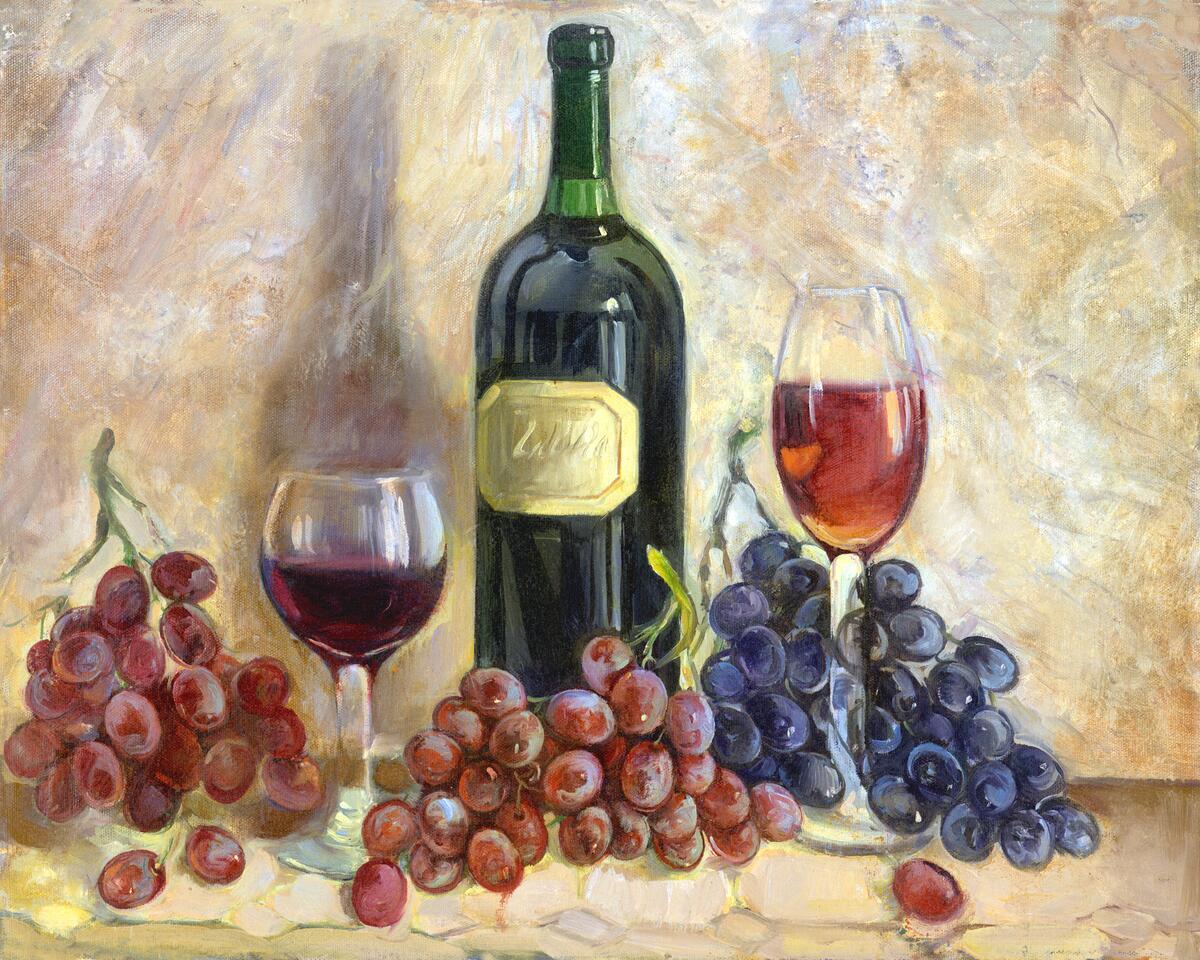 Ceramic Tile Mural Kitchen Backsplash – Wine and Grapes – Chef Cooking Artwork