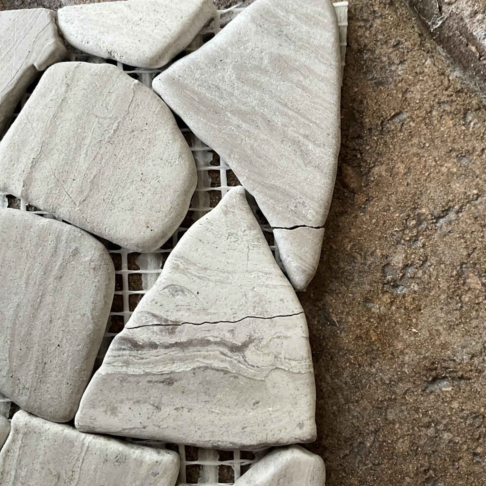White Wood Limestone Mosaic Pebble Stone Tile Mesh Mounted. 1.5 Sq Ft