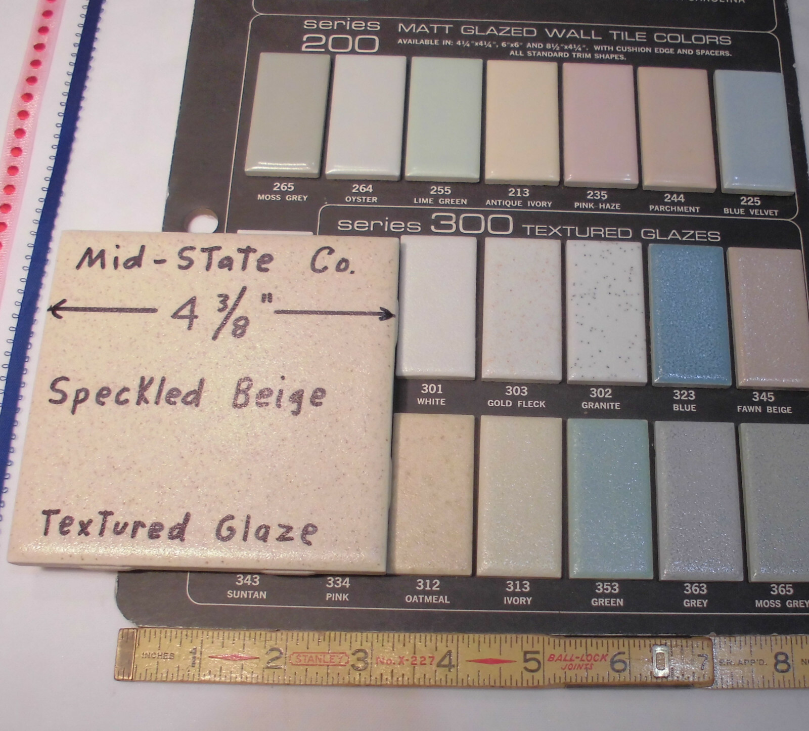 1 pc. *Speckled Beige* Ceramic Tile 4-3/8″ by Mid-State; Matte Lightly Textured
