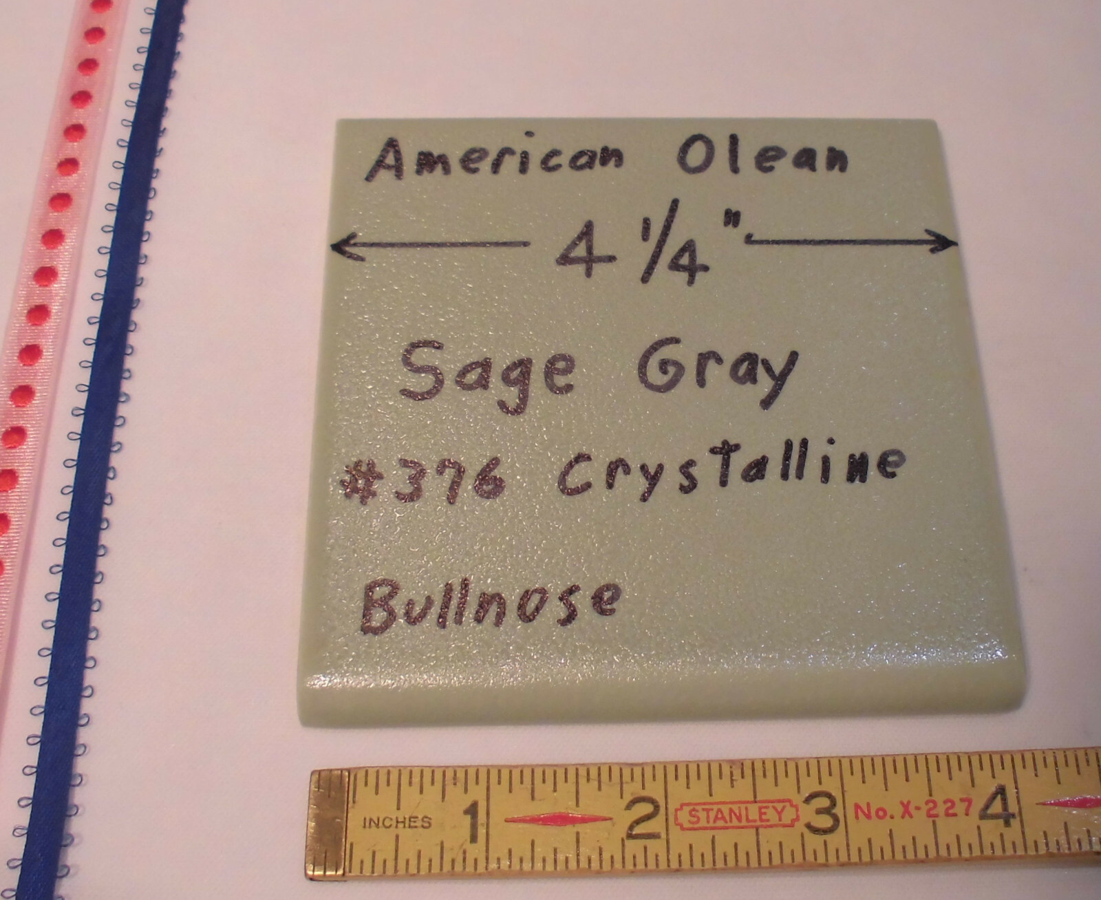 1 pc. *Sage Gray-Green* Crystalline Ceramic Bullnose Tile 4-1/4” American Olean