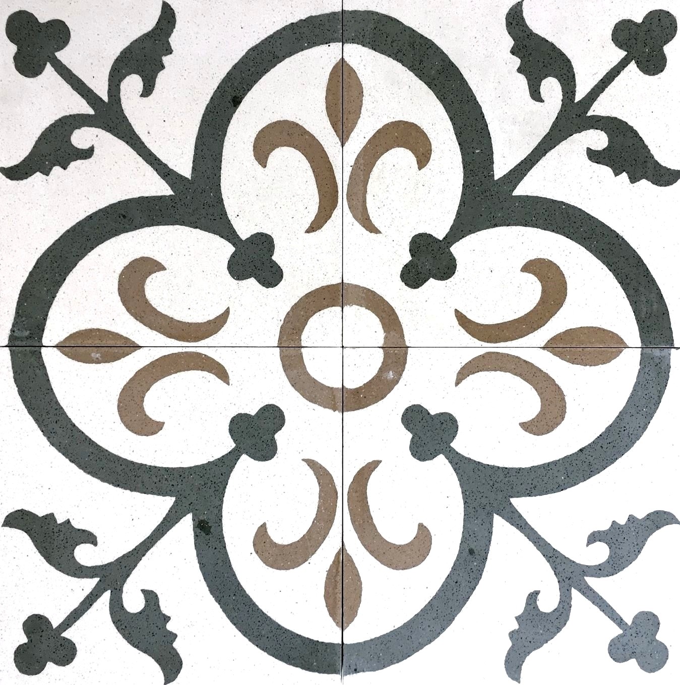 Flora Encaustic Green White Brown 8×8 Honed Finish Cement Tile Kitchen BOX OF 9