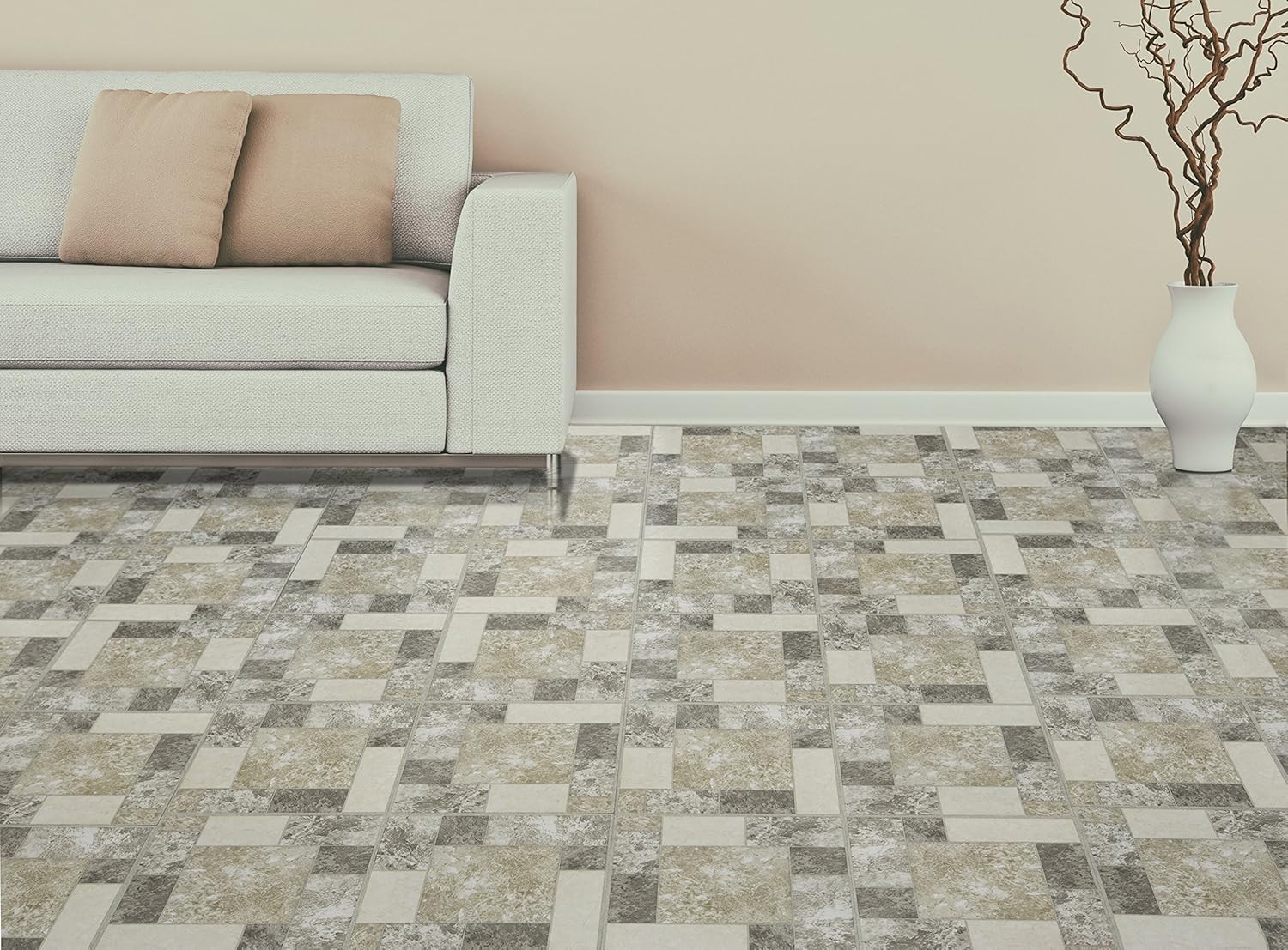 20-Pack Nexus Peel and Stick Vinyl Tiles – Elegant Ancient Beige Marble Look